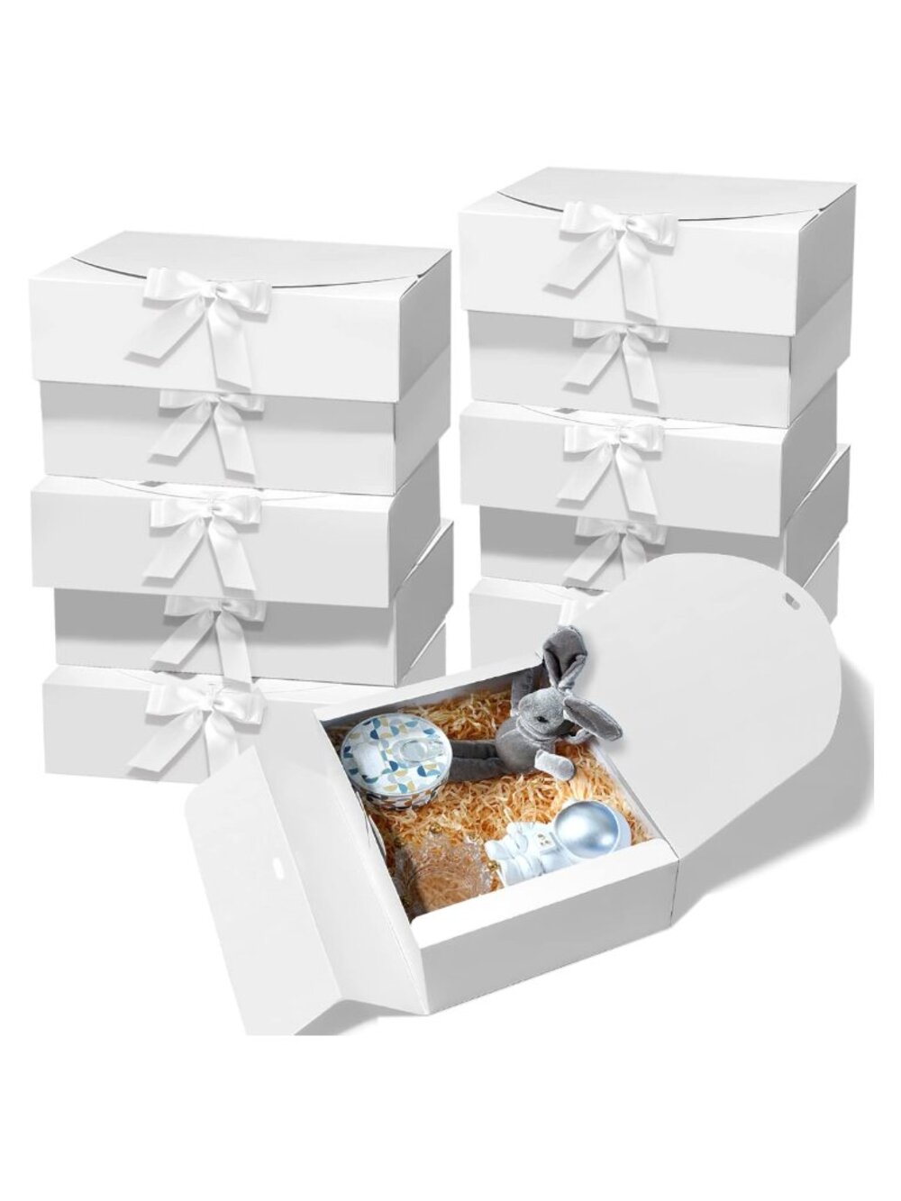 10 Pack White Gift Boxes with Lids 10.6x7.8x3.1 Inch Recyclable Cardboard